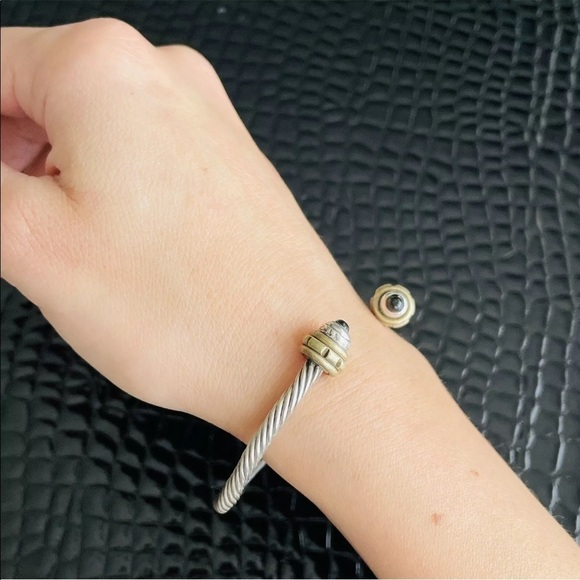 TAXCO Mexico Onyx Sterling Silver & Brass Cable Classic Cuff Bracelet - Picture 6 of 10